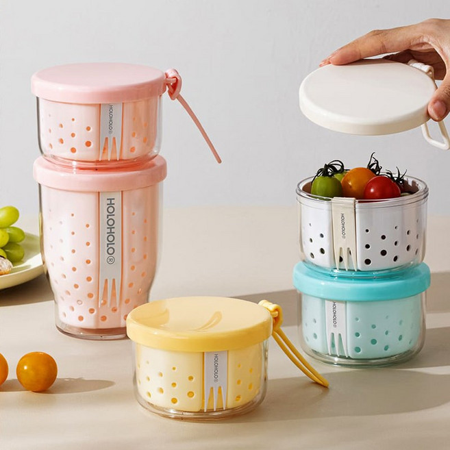 [2개세트] 카밀리아 후르츠팟 과일도시락 샐러드, 라이트블루 400ml+750ml