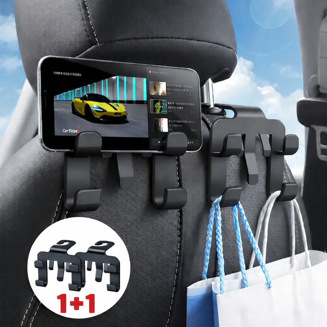 플루코 차량용 헤드레스트 후크 1+1 거치대 핸드폰 거치 가방걸이, 단일옵션, 2개