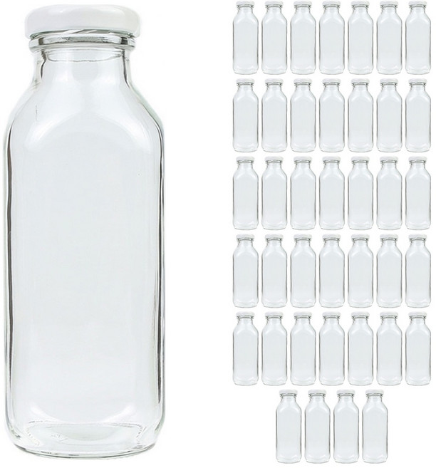 공병상회 사각음료 유리병 시리즈 + 러그캡/화이트, 40개, 300ml