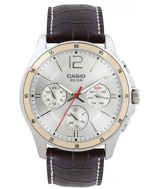 Casio 남성용 크로노그래프 MTP-1374L-7AVDF 가죽 시계 스트랩