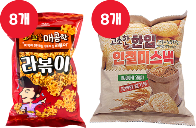 푸드킹 한입 인절미 쌀과자 70g 8개 + 매콤한 라볶이 80g 8개 (총16개), 1개