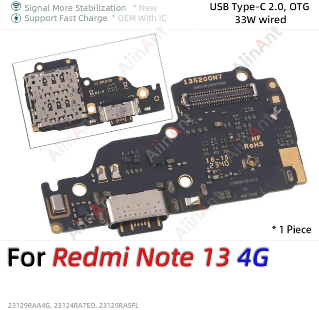 호환 샤오미 레드미 노트 14 프로 플러스 5G용 하단 도크 USB 충전 보드 커넥터 케이블, 15 For 레드미 Note 13 4G