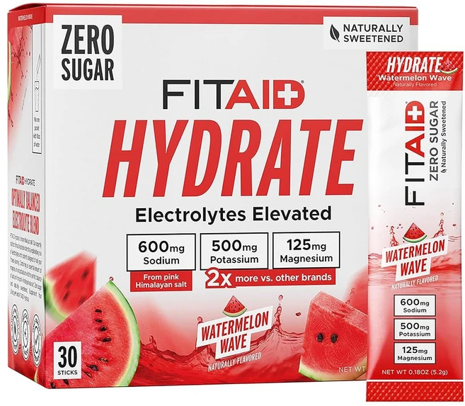 FITAID 하이드레이트 클린 전해질 믹스 무설탕 잡힌 비율 운동 및 활성 나트륨 600mg 칼륨 500mg 마그네슘 125mg 핑크 레모네이드 스틱 30개, 5 Fitaid Hydrate Watermelon Wa, 14 Servings - 쿠팡