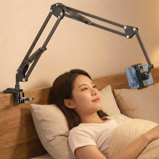 우디밸리 360도 강력고정 침대 핸드폰 거치대, 1개, 카본 블랙