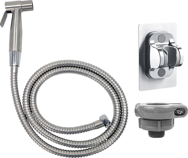 수도꼭지 청소건 세트 청소건+국산메탈호스+접착식 거치대+국산급수캡, 실버, 2m