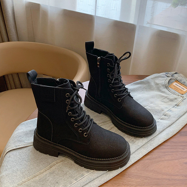 女子小屋 馬丁靴 厚底增高學生休閒繫帶機車靴 短靴