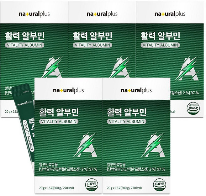 [박스당 15포] 내츄럴플러스 마시는 알부민 / 활력 아르기닌 타우린 단백질 난백 실크, 300g, 5박스