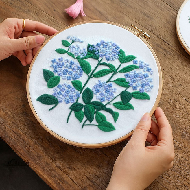 일상플랜 프랑스 자수 DIY 세트, 1개, 파란 수국