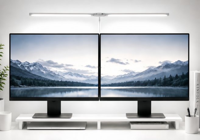 USB 듀얼 와이드 헤드 색상 밝기 각도 조절 LED 모니터 조명, 1개, 화이트