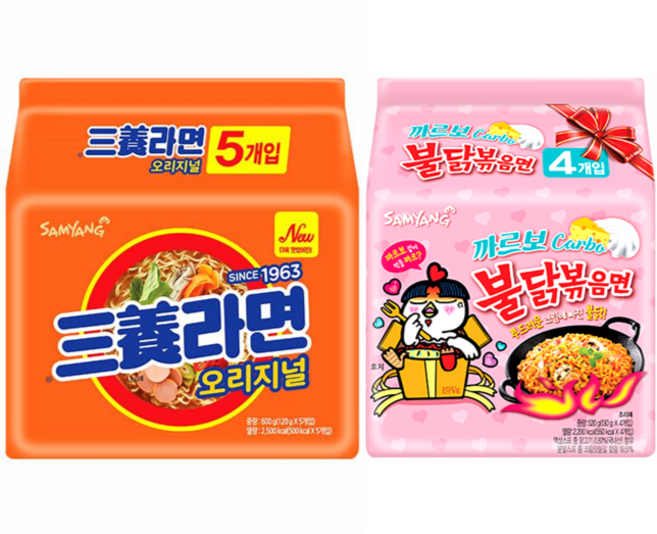 삼양 까르보 불닭볶음면 130g 4개 + 삼양라면 120g 5개 세트, 1세트