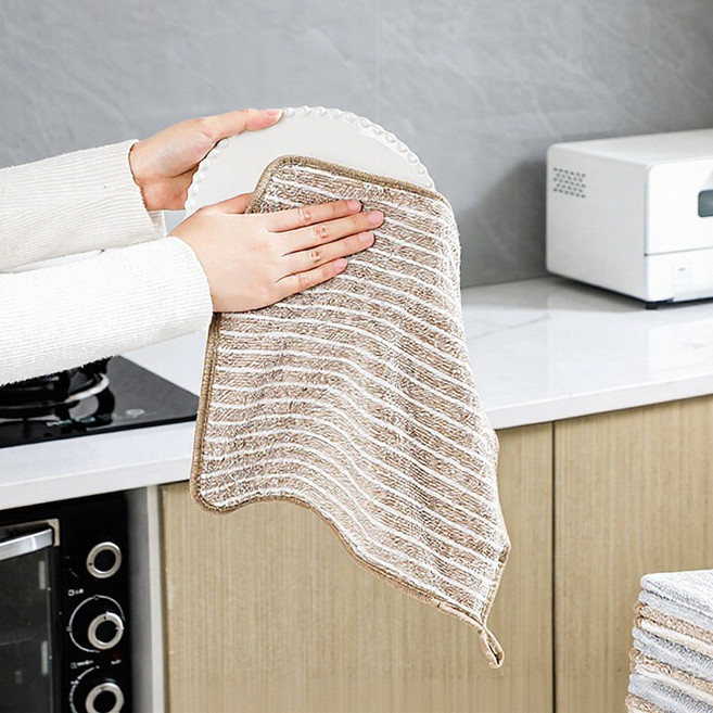 廚房毛巾抹布廚房專用洗碗布易清洗毛巾吸水不掉毛家用擦桌布清潔布, 1個, 咖色:25cm*25cm 3條opp袋裝