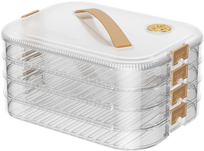 Enjoylife 一蓋餃子儲物盒 冰箱收納保鮮盒 附日期記錄 防粘底紋 約可放260粒餃子, S216白-四層, 1個