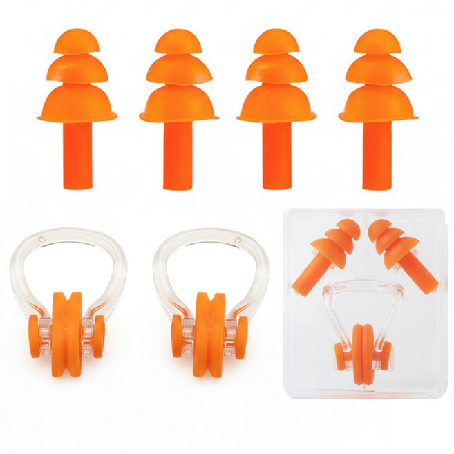 SWM 수영귀마개 수영코마개 물놀이 수영 잠수, 오렌지, 3세트