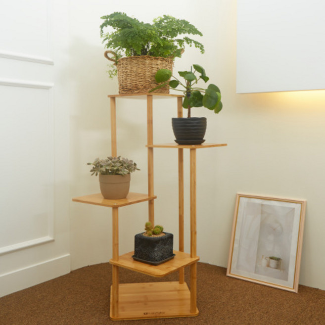 코지테일러 대나무 원목 화분받침대 선반 B120, 5단