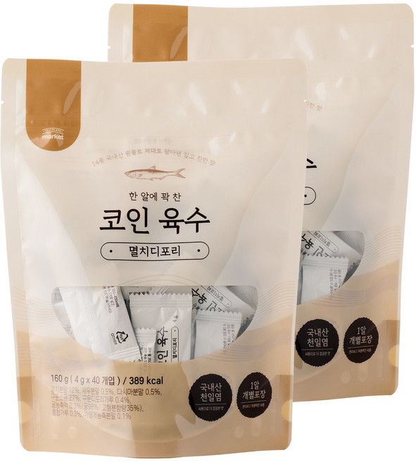 와이즐리 국내산 멸치 디포리 한알 코인 육수 40개, 2개, 160g