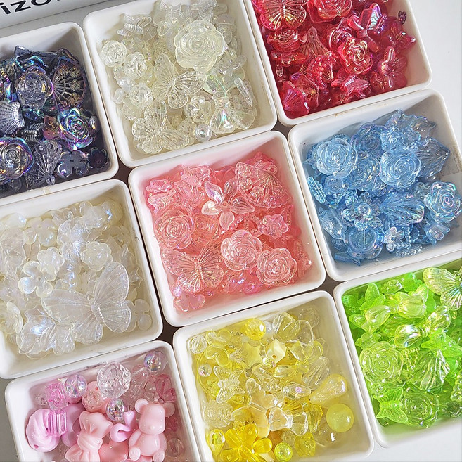 데코덴파츠 탑꾸파츠 비즈재료 랜덤믹스 50g, 오로라 투명