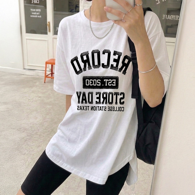 데일리앤 리톤 여성 봄 가을 7부 힙커버 면100% 박스티 빅사이즈 오버핏 긴팔 롱티셔츠