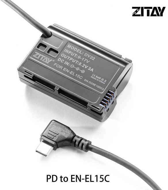 ZITAY PD轉EN-EL15C假電池充電線 Nikon相機Type-C快速充電 穩定供電, 1個, DY22