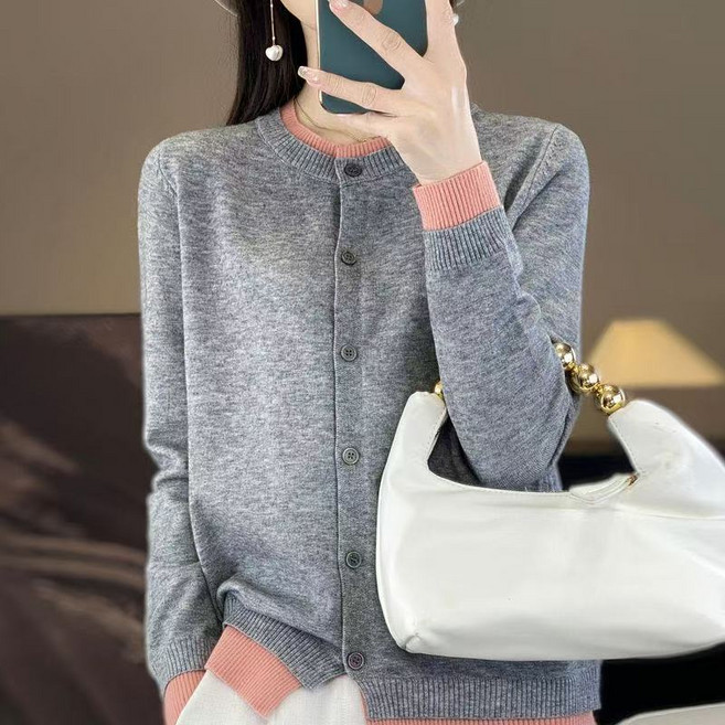 미스터먼쇼 레이어드 배색 가디건 투톤 라운드 가디건