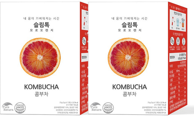 퓨어리턴 슬림톡 콤부차 모로오렌지 15포 유산균 사과초모식초, 5g, 15개입, 2개