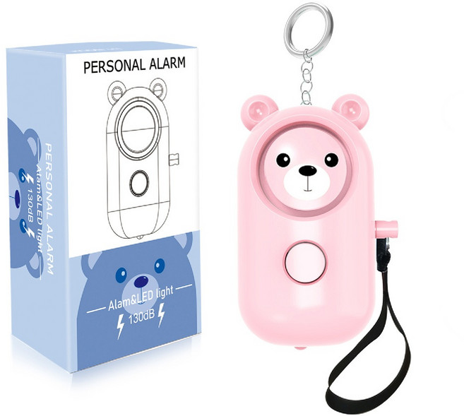 Xilla 可愛熊防身警報器 女子防身鑰匙圈 緊急照明警示燈 (130dB), 粉紅色, 1個