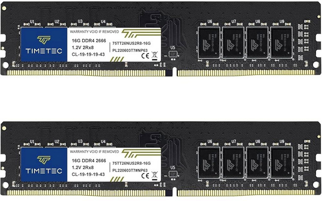 타임텍 32GB KIT(2x16GB) DDR4 2666MHz PC4-21300 비완충 1.2V CL19 2Rx8 듀얼 랭크 288 핀 UDIMM 데스크톱 메모리 RAM 모듈 업그레