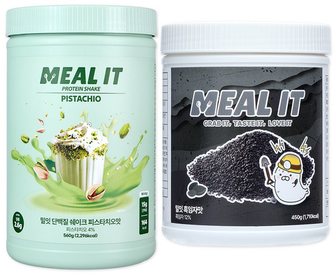[1+1] 밀잇 식사대용 단백질 쉐이크 세트 (피스타치오 1개 흑임자 1개), 1.01kg