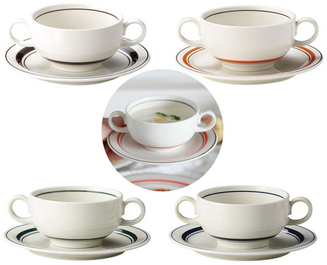 카네수즈 도자기 양손 스프볼+소서 세트 285ml, 1세트, 브라운