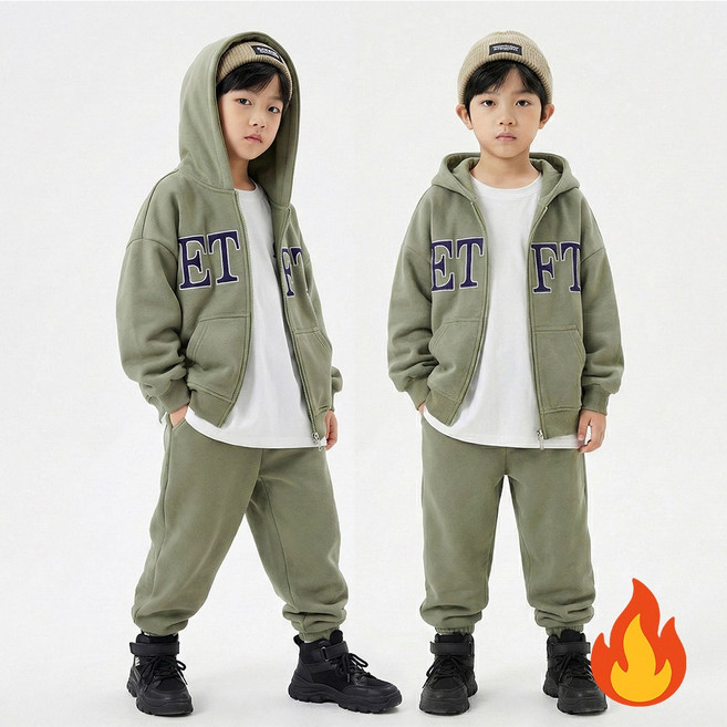 지디오 주니어 남아 기모 트레이닝 상하복 후드 집업 밴딩 조거 팬츠 레터링 겨울 추리닝