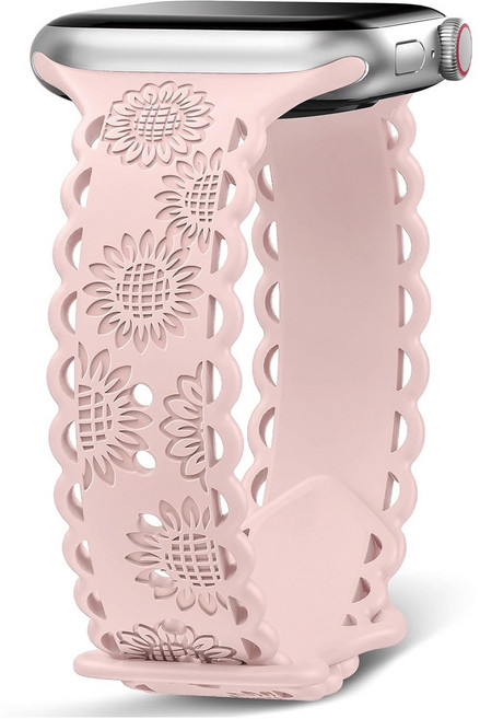 여성 애플워치 호환 실리콘 원버튼 스트랩 소프트 스포츠 밴드, 핑크