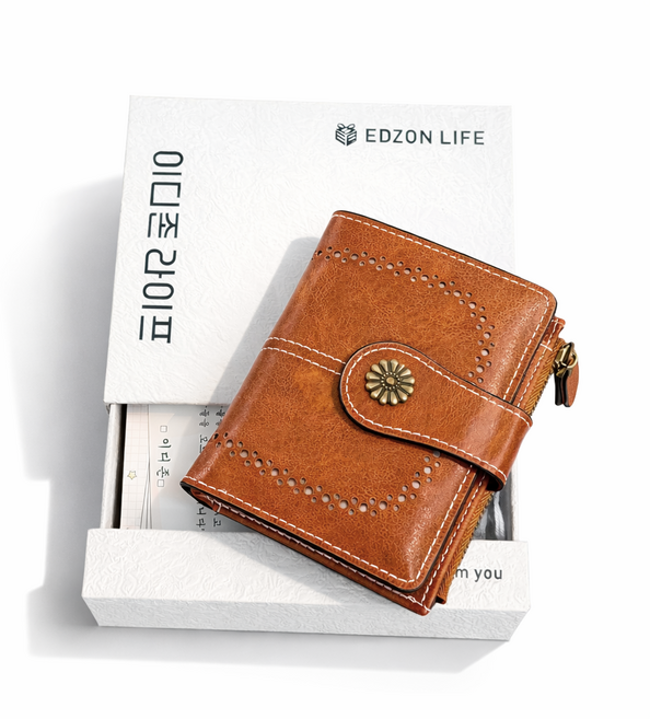 이디존 여성 선물용 반지갑 빈티지 가죽지갑