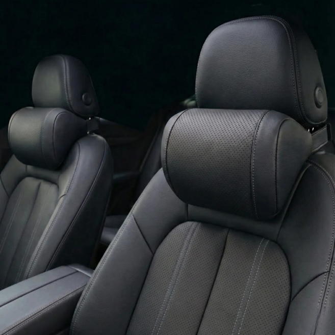 카로로 나파가죽 차량용 목베개 목쿠션, 2개, 블랙