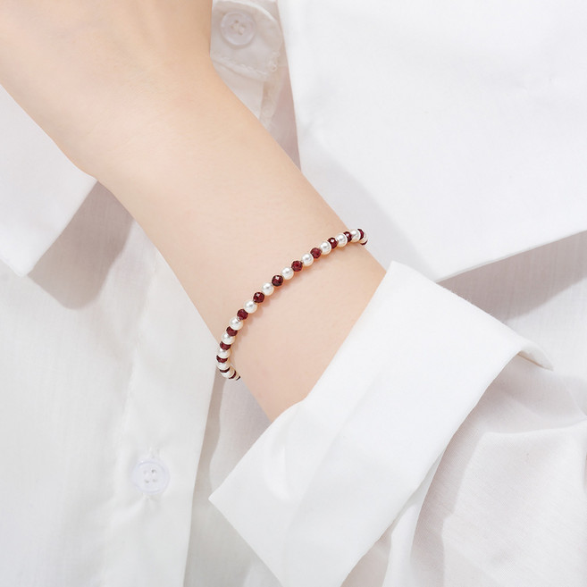 루니아 루벨라 천연스톤 비즈팔찌 스피넬 가넷 루비 진주 4mm 14k 팔찌