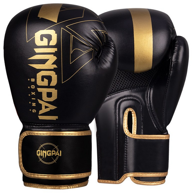 GINGPAI 권투 글러브 타이 트레이닝 글러브 격투 무술 장갑 GXBQT, 1세트, 블랙&골드