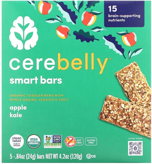 Cerebelly Smart Bars 유기농 유아용 바 사과 케일 바 5개 각 24g (0.84oz), CerebellySmartBars유기농유아용바사과케일바, 1개 - 쿠팡