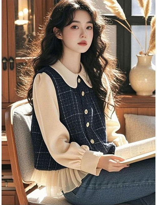 AURALA 여성 블라우스 오피스룩 긴팔 셔츠 여자 예쁜 긴팔 카라넥 남방 데이트룩