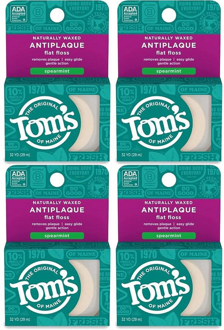 Tom's of Maine 플라그 방지 플랫 스피어민트 치실 4개 팩