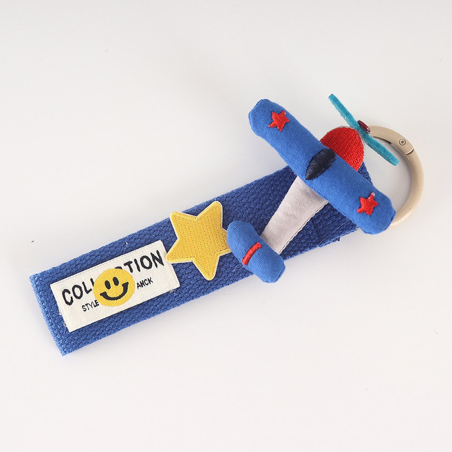 완제품 와펜 스트랩 키링 단체 선물 가방 꾸미기 귀여운 디자인 왕고리, 1개, 빵빵비행기 딥블루