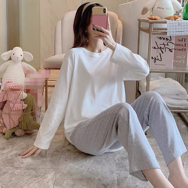 女生睡衣 棉質長袖睡衣 居家服兩件套 韓版 寬鬆 簡約 外穿 家居服套裝