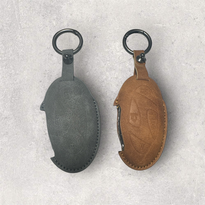 버딩 현대자동차 호환 스마트 키홀더+키링 차량용품 인조가죽 키케이스, 호환홀더, 그레이1+브라운1