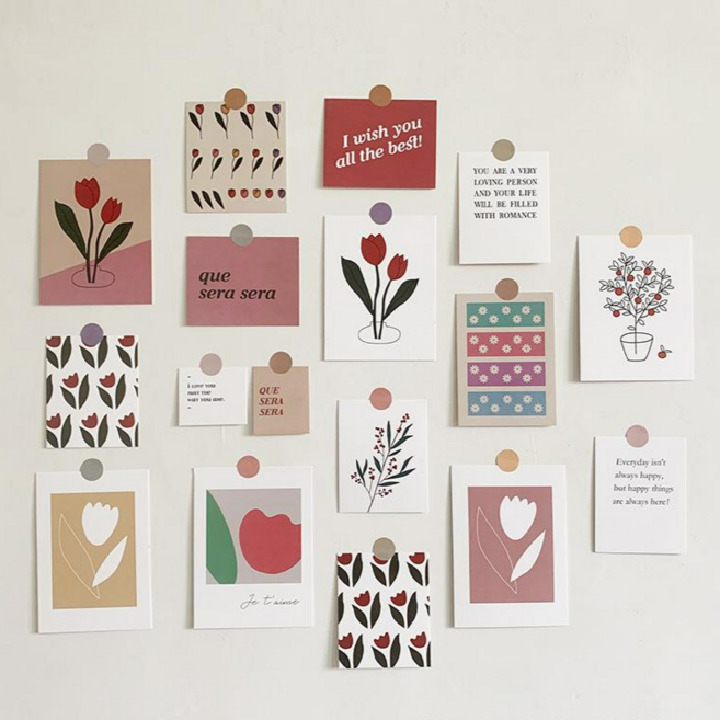 튤립 감성 인테리어 엽서 17장 세트 / 홈 인테리어 소품 / 꽃 엽서 / 예쁜 엽서 / 빈티지 꽃 그림 포스터, 빈티지 튤립 엽서