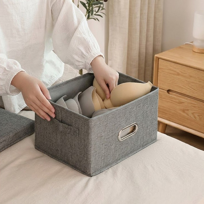 뚜껑분리 리빙박스 패브릭 소품정리함 수납박스, 1개, 패브릭그레이