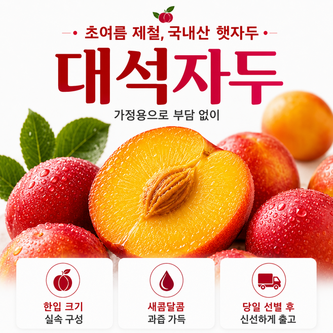 2위 - [첫출하] 국내산 햇자두 대석자두 대석조생 가정용, 1박스, 2kg(중)