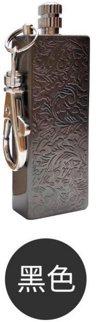 不鏽鋼雕花萬次火柴 FH14 防水防風煤油打火機 附鑰匙圈, 1個, (FH14)不鏽鋼雕花萬次火柴-黑, 黑