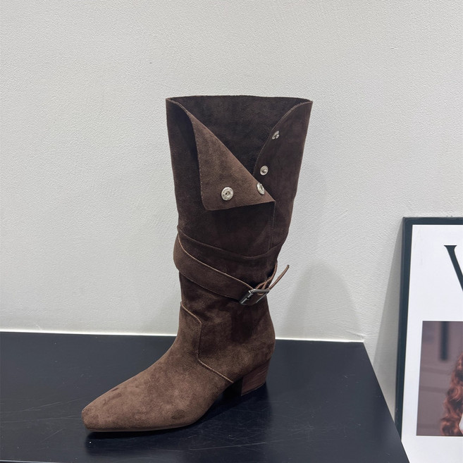 여성 스웨이드 뾰족코 웨스턴부츠 미들부츠/앵클 부츠 펌프스 3-5cm(버클을 이용한 길이 조절 디자인 패션 코디 필수)