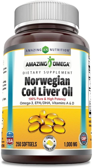 Amazing Formulas Omega Norwegian Cod Liver Oil 어메이징 포뮬러스 오메가 노르웨이 코드 리버 오일 1000mg 250소프트젤, 1개, 1, 250정 - 쿠팡