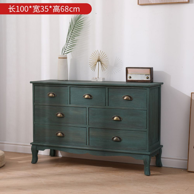 침실 서랍장 깊은 수납장 우드 안방 옷 다용도 원목 대형 드레스룸, 완제품, 라지 그린 칠두장