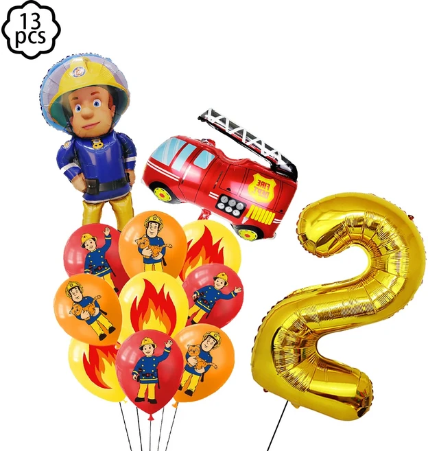 소방관 샘 케이크 토퍼 장식 배너 풍선 키즈 소년 테마 생일 파티, 16 Balloon set