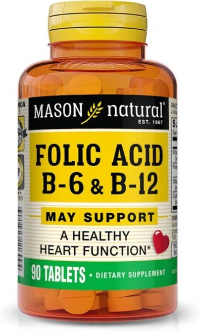 MASON NATURAL Folic Acid with B 6 & B 12 90 Day Supply Supports Normal Heart Health and Metaboli, 1개 - 쿠팡