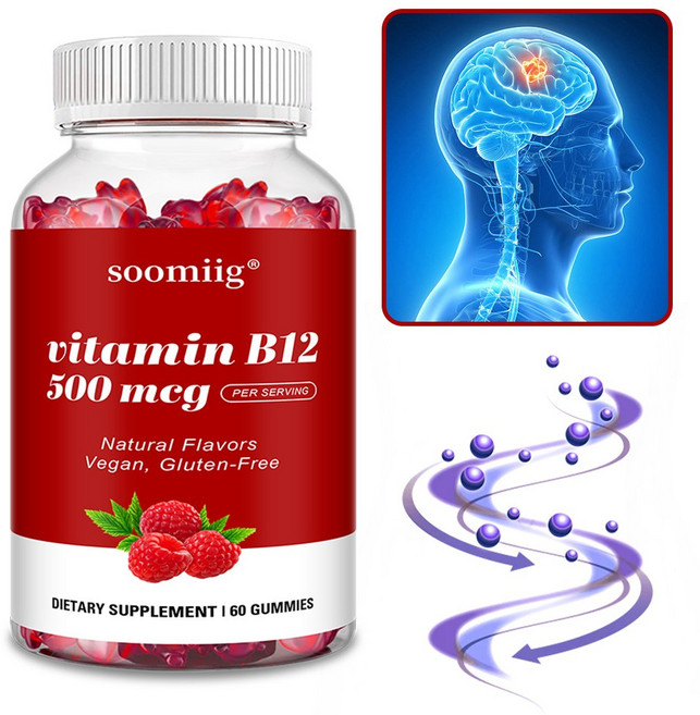 비타민 B12 젤리 500 mcg - 면역력과 에너지 증진 신진대사 촉진 뼈 건강 - 비건 글루텐 프리, 1개, 60회분